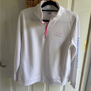 Vineyard Vines White Pullover with Pink Accents